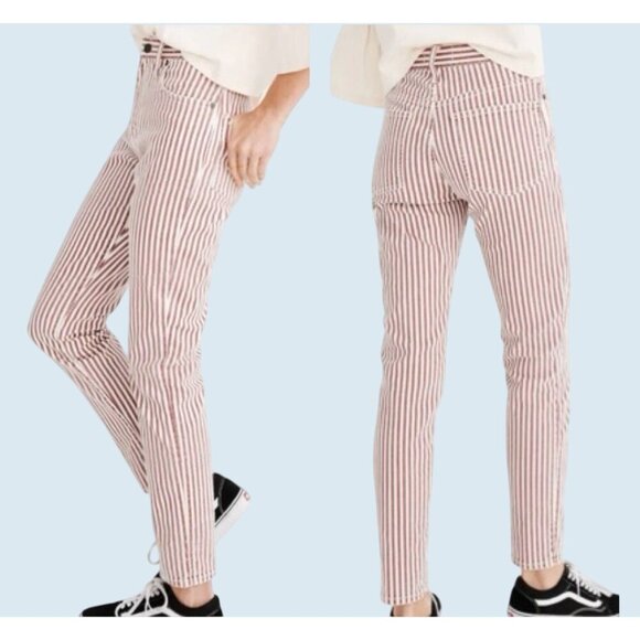 MADEWELL High Rise Slim Crop Boyfriend Striped Pants / Jeans Size 24 - Picture 1 of 8